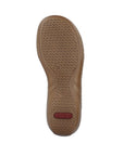 Outsole of red Rieker 60885 Slide Sandals with non-slip tread pattern and durable rubber sole for everyday use.