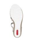 White light treaded outsole with red Rieker logo on heel.