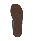 Brown wave patterned outsole with red Rieker logo on heel.