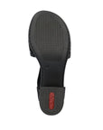 Outsole view of Women's Rieker 64683 Sling-Back Heel showcasing textured rubber sole for grip and comfort in a heeled sandal.