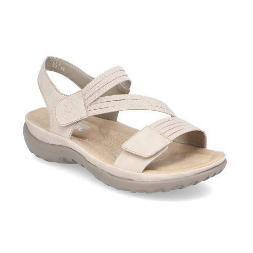 Women's Rieker 64870 Backstrap Sandal in beige with adjustable straps and cushioned sole for everyday comfort and support.