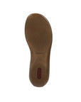 Bottom view of Rieker 659C7 sandal outsole with textured grip and flexible rubber material for enhanced traction.