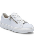 Women's Rieker L59L1 Sneaker in white with lace-up front and side zipper, designed for flexible, shock-absorbing everyday wear.