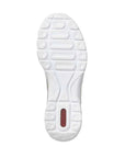 White circle and oval tread outsole with red Rieker logo on heel.