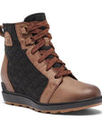 Women's Sorel Evie II NW Lace Wedge Bootie in brown and black with waterproof leather, lace-up front, and wedge heel for stylish comfort.