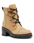 Women's Sorel Joan Now Lace Waterproof Boot in full-grain leather with chunky heel and black lace-up front, ideal for fall and winter wear.