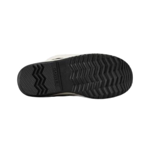 Bottom view of black Women's Sorel Winter Carnival Boot featuring non-slip rubber sole with deep tread for icy and snowy surfaces.