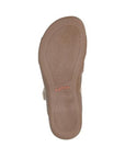 Outsole view of Women's Taos Double U Slide Sandal highlighting slip-resistant tread and Taos branding for secure wear.