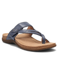 Blue Taos Perfect Slide Sandal featuring leather straps, cushioned footbed, and flat sole.