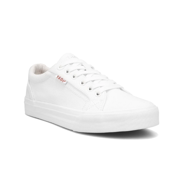 Women's Taos Plim Soul platform sneaker in white with lace-up design, offering arch and metatarsal support for all-day comfort.