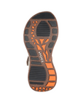 Durable rubber outsole of Super Z Backstrap Sandal with orange and black tread pattern for enhanced grip and stability.