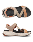 Top and side views of Super Z Backstrap Sandal featuring adjustable Velcro straps, cushioned insole, and lightweight speckled midsole.