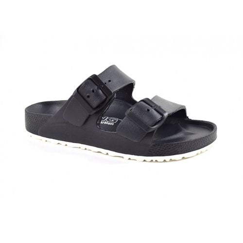 Black Chatham EVA Sandal - Viking Comfort with white outsole and black buckles, offering lightweight, durable comfort for women.