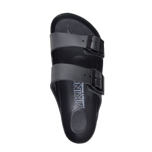Top view of black Chatham EVA Sandal - Viking Comfort showing ergonomic footbed and adjustable buckle straps for women.
