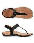 Side and top view of Women's Vionic Brea Toe Sandal showing cushioned footbed and secure backstrap for enhanced arch support and stability.