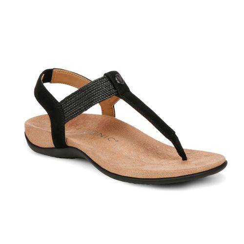 Women's Vionic Brea Toe Sandal in black with supportive footbed and backstrap, ideal for all-day comfort and casual summer wear.