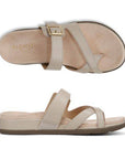 Top and side view of Carmela Toe Loop Sandal showing ergonomic footbed, leather straps, and flexible sole for all-day comfort and support.