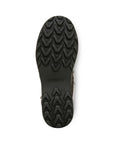 "V" pattern black rubber tread with Vionic logo in middle of ankle boot.