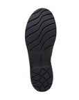 Bottom view of the navy Clarks Carleigh Ray slip-on shoe showing the textured rubber sole for stability and traction on various surfaces.