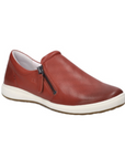 Red Josef Seibel Caren 22 women's leather sneaker featuring perforated texture, cushioned sole, and side zipper for easy slip-on style.