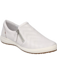 Women's Josef Seibel Caren 22 leather sneaker in white with cushioned comfort and side zipper, ideal for casual slip-on wear.