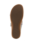Wave pattern brown outsole of sandal.