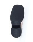 Line textured black rubber block heel outsole.