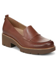 Women's Naturalizer Darry Loafer in brown leather with a cushioned insole and block heel, ideal for all-day wear.