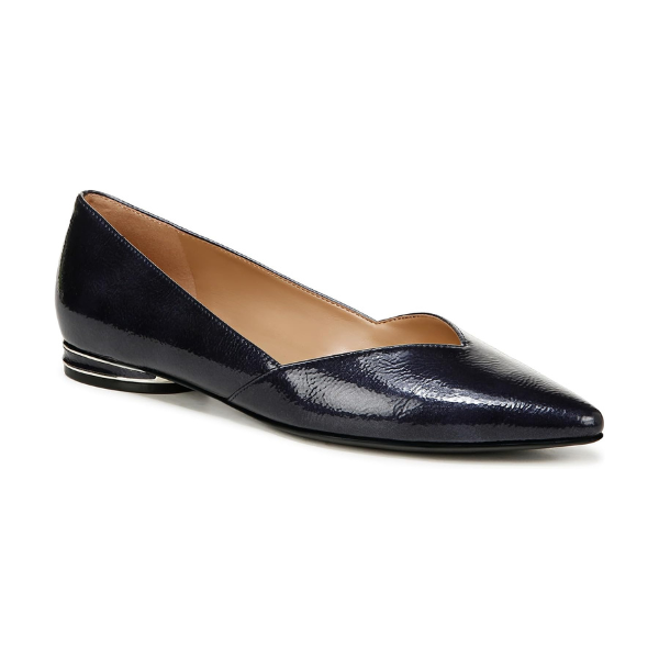 Women's Naturalizer Havana dress shoe in navy leather with pointed toe and metallic-accented low heel, combining fashion and comfort.