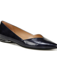 Women's Naturalizer Havana dress shoe in navy leather with pointed toe and metallic-accented low heel, combining fashion and comfort.