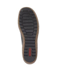 Black treaded outsole with red Rieker logo on heel.