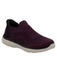 Burgundy slip on mesh sneaker with beige rubber outsole