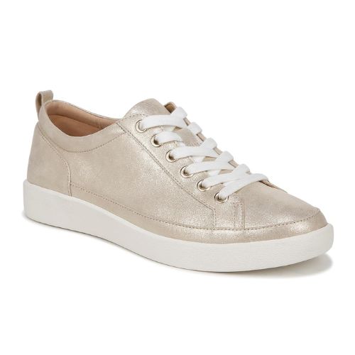 Winny Sneaker - Leather Lace-Up in metallic champagne. Offers a chic look with supportive, orthotic-friendly design.