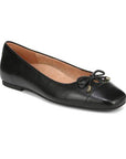 Women's Vionic Klara Ballerina Flat in black leather with square toe and bow detail, offering orthotic support and stylish comfort.