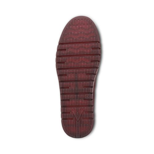 Burgundy outsole with light tread and Vionic logo at heel.
