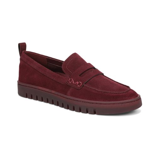 Women's Vionic Uptown Leather Loafer in burgundy suede with tonal outsole.