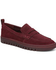 Women's Vionic Uptown Leather Loafer in burgundy suede with tonal outsole.