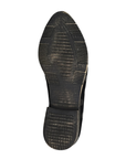Black with brown dusting light treaded outsole with low stacked heel.