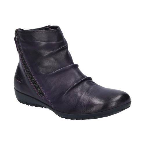 Women's Josef Seibel Naly 61 leather ankle boot in black with side zipper and ruched design, ideal for stylish fall comfort.
