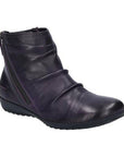 Women's Josef Seibel Naly 61 leather ankle boot in black with side zipper and ruched design, ideal for stylish fall comfort.