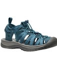 KEEN Whisper Fisherman Sandal in blue with durable straps, cushioned sole, and backstrap.