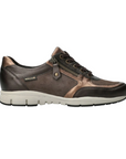 Women's Mephisto Ylona Lace-Up Sneakers - Soft-Air Comfort in bronze and brown, with metallic accents and ergonomic design for daily wear.