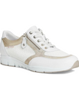 Women's Mephisto Ylona Lace-Up Sneakers - Soft-Air Comfort in white and beige tones, featuring breathable mesh and shock-absorbing outsole.