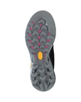 Outsole of Women's Merrell MQM 3 GTX Hiking Waterproof Shoe featuring Vibram traction lugs and durable grip for rugged outdoor terrain.
