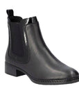 Genuine leather Chelsea boots in black with elastic side panels, shock-absorbing outsole, and low heel.