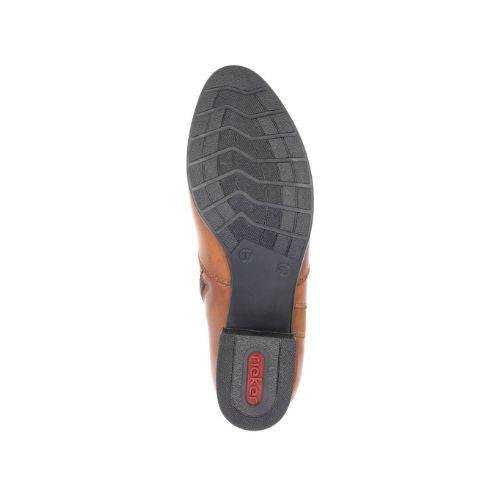 Outsole view of brown Rieker 78658 ankle boot showing textured grip and lightweight sole for enhanced traction and comfort.
