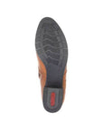 Outsole view of brown Rieker 78658 ankle boot showing textured grip and lightweight sole for enhanced traction and comfort.
