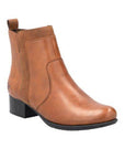 Women's Rieker 78658 leather ankle boot in brown with side zipper and block heel, ideal for fall fashion and lightweight comfort.