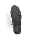 Black treaded outsole with red Rieker logo on heel.