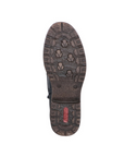 Brown light treaded outsole with red Rieker logo on heel.